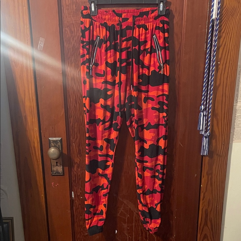 Vibrant Camo Kids Joggers - Red and Black